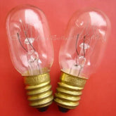 Two miniature bulbs 230V 15W with E14 base on red background